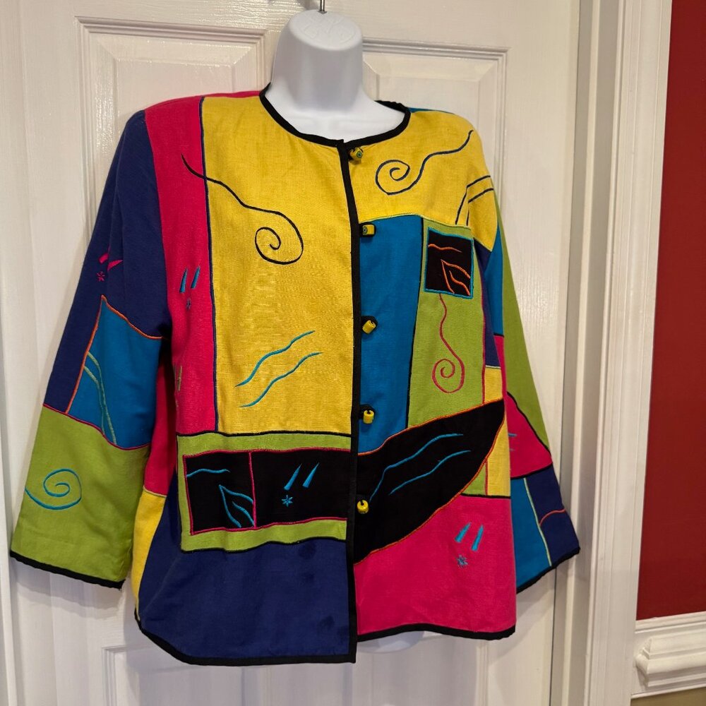 Alex Kim Colorful Jacket Size Large Black lining